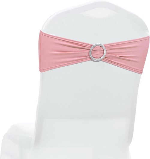 MDS Spandex Chair Sashes - Pack of 150 Elastic Stretch Bows with Buckle Slider | Dusty Rose
