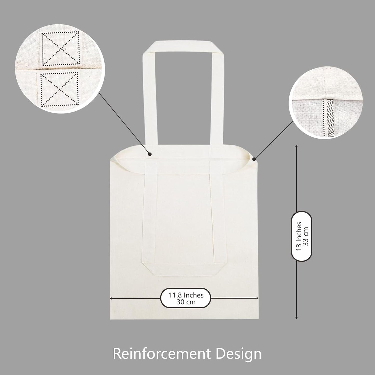 TOPDesign Cotton Tote Bags - 10-Pack Lightweight Reusable Grocery Bags | 11.8"x13" for DIY & Promotions