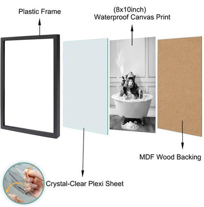 Framed Bathroom Decor Wall Art, Chimpanzee in Bathtub, Black and White Wall Art, Funny Bathroom Wall Decor Signs, Cute Animal Art Home Decor (Framed,8''x10'')
