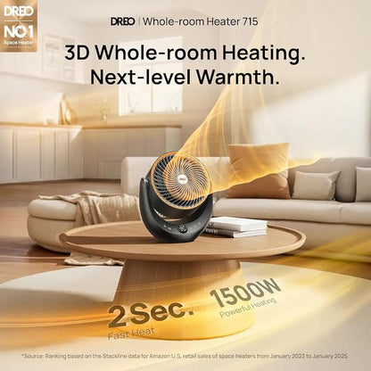 Portable 13-Inch Ceramic Space Heater with Remote Control - Black