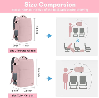 Taygeer Travel Backpack - TSA-Approved 15.6-Inch Laptop Bag with Water Bottle Pocket & Shoe Pouch | Pink