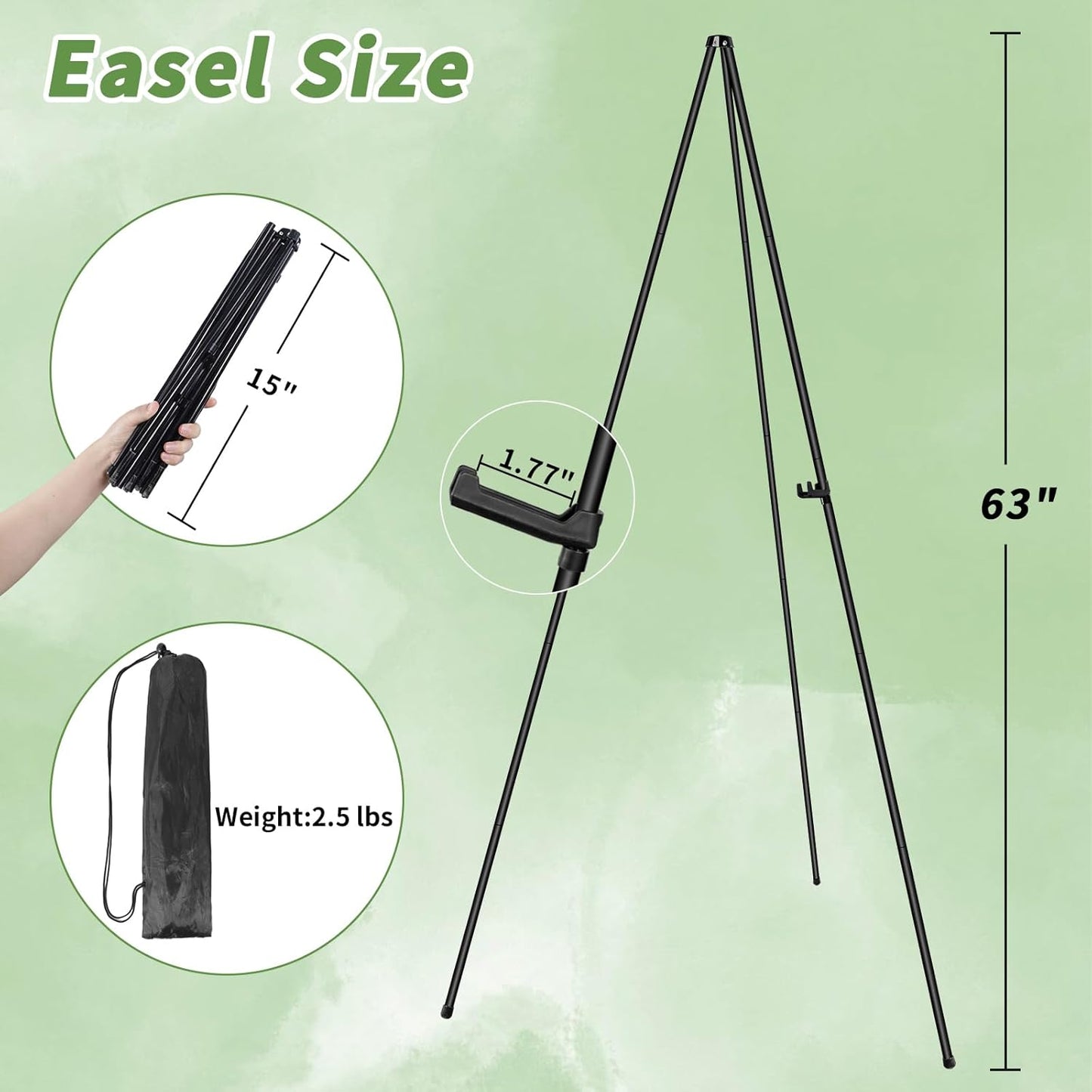 PUJIANG 63" Metal Easel Stand - 3 Pack Display for Pictures, Signs & Art | Includes Carrying Bag