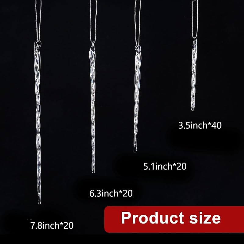 Twisted Glass Icicle Ornaments Set 100 Pcs - Dazzling Color, 3.5-7.8in (Variation: Dazzling Color+100)