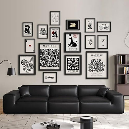 Anerza 16 PCS Black and White Matisse Abstract Wall Art Decor | Minimalist Gallery Prints for Bedroom & Living Room