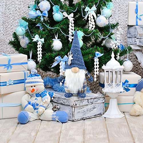Christmas Gnome Decorations Handcrafted Scandinavian Plush Blue Gnome Gift