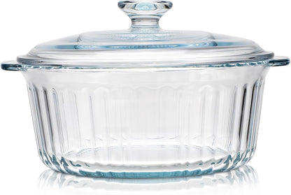 Skiennix Round Glass Casserole Dish - Borosilicate Glass with Lid | 1.6QT Oven Safe Small Size