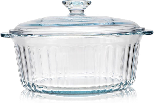 Skiennix Round Glass Casserole Dish - Borosilicate Glass with Lid | 1.6QT Oven Safe Small Size