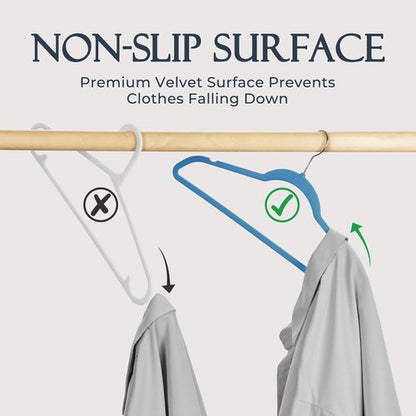 HOUSE DAY Velvet Hangers - Tranquil Blue Non-Slip Heavy Duty 60 Pack | Slim Space-Saving Design with 360° Rotating Hook