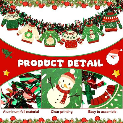 Christmas Tinsel Garland Pack - 39.4ft Festive Holiday Decor for Ugly Sweater Party
