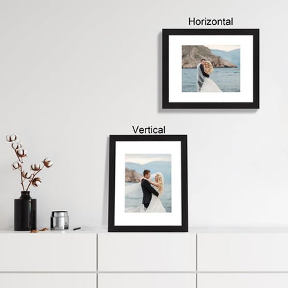 iRahmen 11x14 Picture Frame Set of 4 with Tempered Glass, Black Frame Display 8x10 Picture with Mat or 11 x 14 Without Mat, Rustic Wood Photo Frames for Horizontal or Vertical Wall Mounting