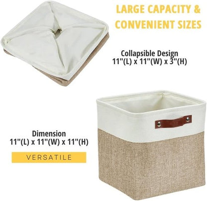 DECOMOMO Storage Cubes - 11x11 Cube Storage Bins for Shelves | Beige & White, 4 Pack
