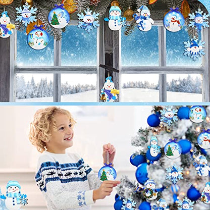 30 Pcs Christmas Blue Snowman Ornaments Wooden Holiday Tree Decorations