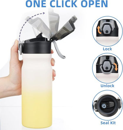 BJPKPK Insulated Water Bottle - 18oz Stainless Steel Flask with Straw & Carry Handle - Lemon Color