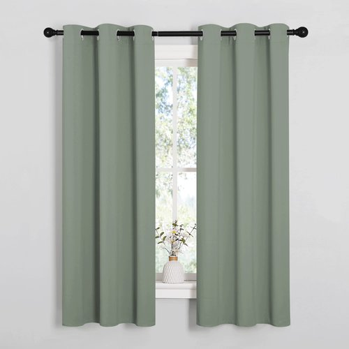 NICETOWN Bedroom Curtain Panels Blackout Draperies, Thermal Insulated Solid Grommet Blackout Curtains/Drapes (1 Pair, 34 by 63 inches, Greyish Green)
