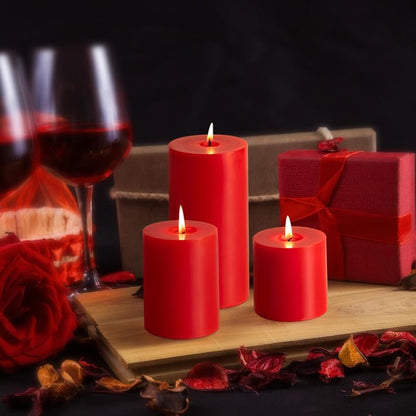 Red Pillar Candles Set of 3 x 6in - Unscented, Smokeless & Dripless 56-Hour Burn Time