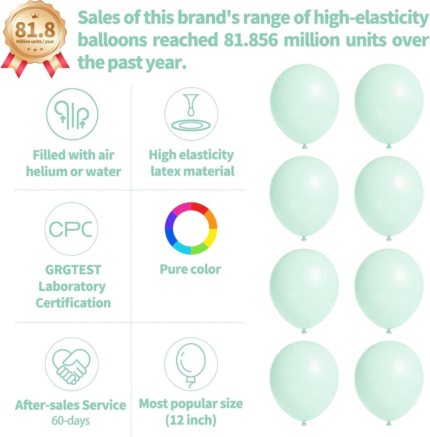 Skiennix Pastel Green Balloons - 12 Inch Latex Balloons for Birthday Parties & Baby Showers | 110 Pack with Ribbons