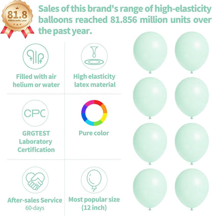 Skiennix Pastel Green Balloons - 12 Inch Latex Balloons for Birthday Parties & Baby Showers | 110 Pack with Ribbons