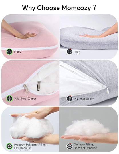 Momcozy U-Shaped Pregnancy Pillow - Full Body Maternity Support for Side Sleeping, 57 Inch, Pink
