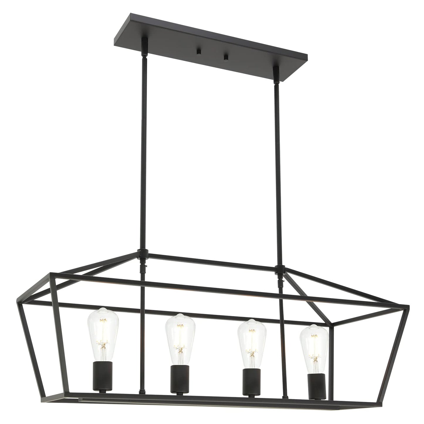 QueeuQ Black Farmhouse Kitchen Island Lighting, 4 Light Modern Linear Chandelier Industrial Dining Room Pendant Light Fixtures for Living Room Foyer Bar