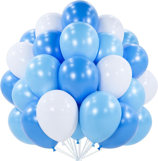 PartyWoo 100pcs Blue & White Balloons - 12 Inch Pearl Light Baby Pastel Sky Blue & Matte White for Graduation, Baby Shower & Birthday Celebrations