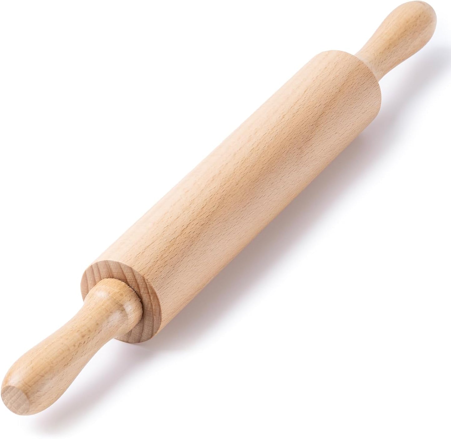 AISOSO Wooden Rolling Pin - 15.75 Inches Nonstick Dough Roller with Handles | Classic Light Yellow Baking Essential