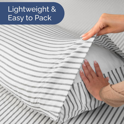 Short Queen Size 4 Piece Sheet Set - RV Short Queen, Soft, Breathable & Cooling Bed Sheets Set w/ Deep Pockets - Hotel Luxury Bedding for Women, Men, Kids, Teens, Boys & Girls, Oeko-Tex - Grey Stripes