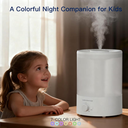 MEGAWISE Ultrasonic Cool Mist Humidifier - 3.5L Top-Fill Essential Oil Diffuser with Night Light & Auto Shut-Off (2 Pack)