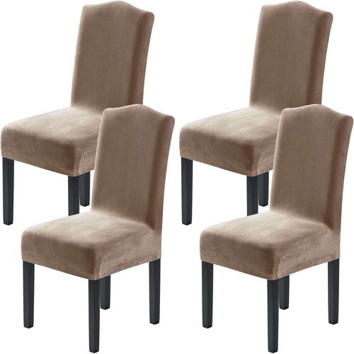H.VERSAILTEX Dining Chair Covers - Stretch Velvet Slipcovers for Parson Chairs | Set of 4, Taupe