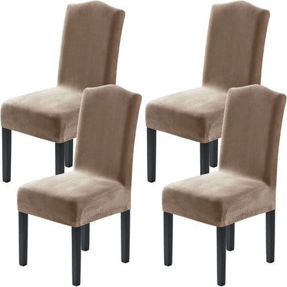 H.VERSAILTEX Dining Chair Covers - Stretch Velvet Slipcovers for Parson Chairs | Set of 4, Taupe