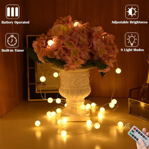 Grandhome Globe String Lights - 10ft 30 LED Crystal Ball Fairy Lights | Waterproof & Remote Control, Warm White