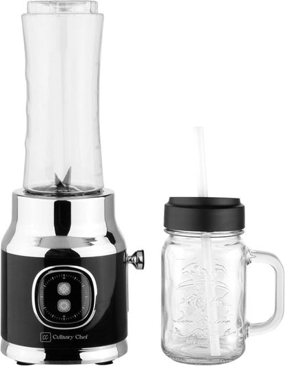 Culinary Chef Retro Smoothie Maker - High Power 300W Personal Blender with Mason Jar | BPA-Free, Dishwasher Safe, Black