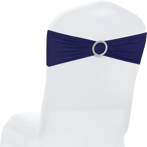 MDS Spandex Chair Sashes - Universal Fit Elastic Stretch Bands with Buckle Slider Bow | Navy Blue - Pack of 250