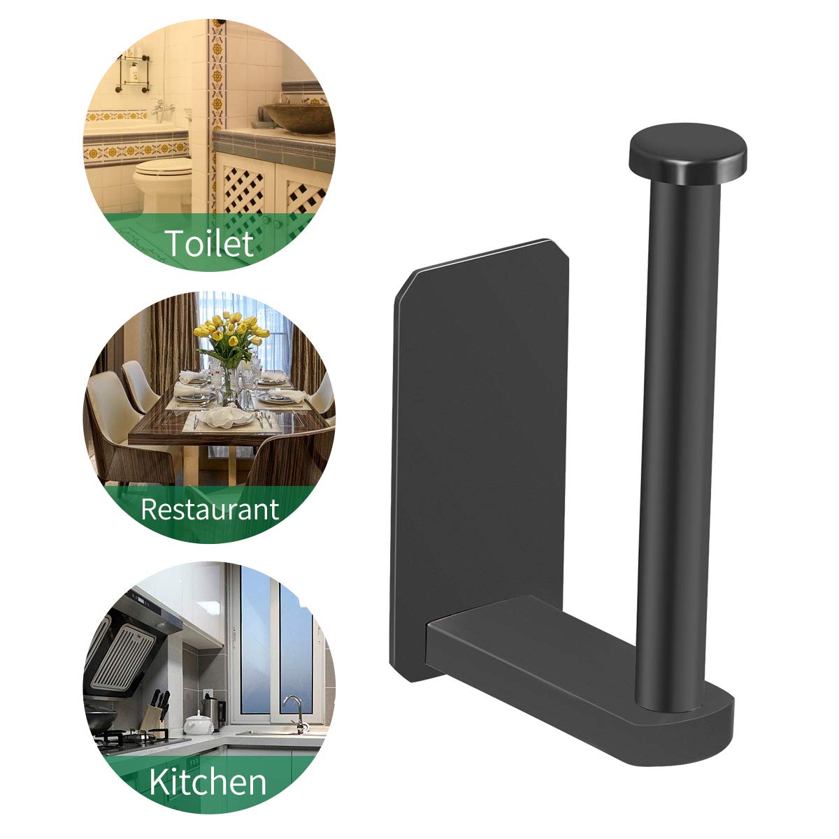 VAEHOLD Self Adhesive Toilet Paper Holder Kitchen Washroom Adhesive Toilet Roll Holder No Drilling for Bathroom Stick on Wall Stainless Steel Brushed Black