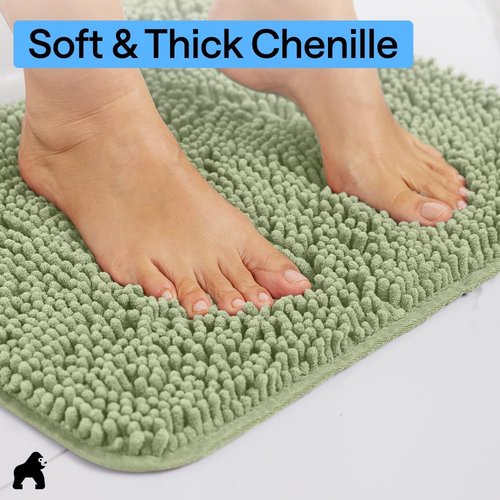 GORILLA GRIP Bath Rug Mat - Soft Absorbent Chenille | Quick Dry Microfiber, 44x26, Sage Green