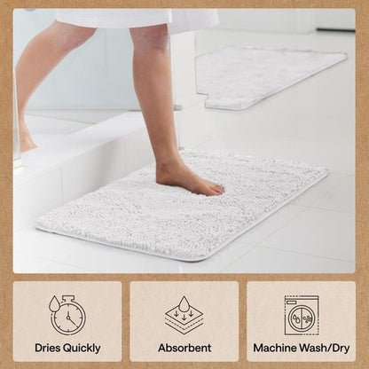 GORILLA GRIP Bath Rug Mat 42x24, Thick Soft Absorbent Chenille, Quick Dry Microfiber Mats, Rubber Backing Washable Shower Floor Rugs, Bathmat Runner, US Designed Bathroom Home Decor Accessories White