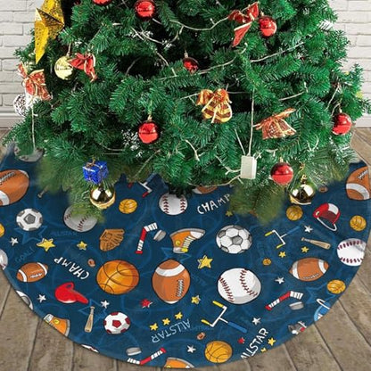 Christmas Tree Skirt 36 Inch Sport Theme Baseball Football Basketball Decor