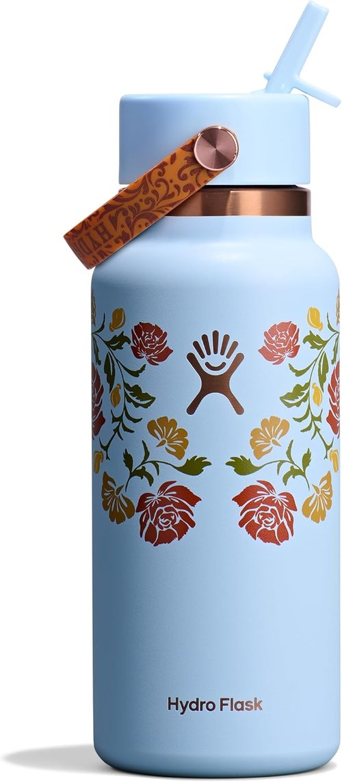 Hydro Flask Water Bottle - Insulated Stainless Steel with Wide Mouth Flex Straw Lid | 32 Oz Western Light Blue