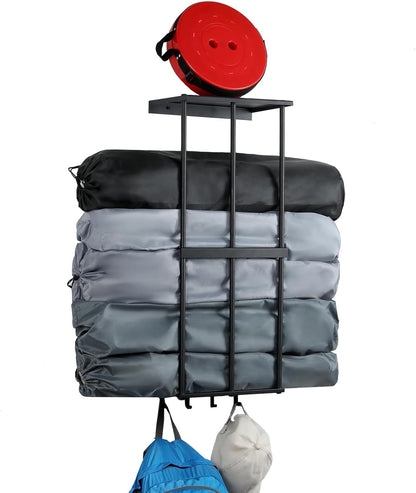 Skiennix Camping Chair Rack - Wall-Mounted Metal Organizer with 4 Hooks for Garage Storage
