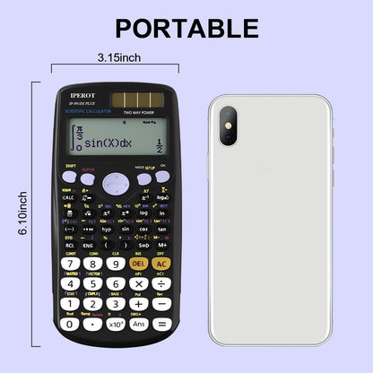 Scientific Calculators, IPEROT Black Math Calculator with 417 Function, Solar Battery Power and 4-Line Display, School Supplies for Middle High College Students Teachers (Black 991ES)