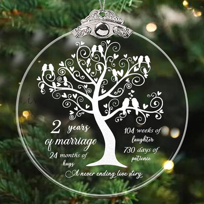 2nd Wedding Anniversary Ornament - Crystal Glass Gift for Husband & Wife