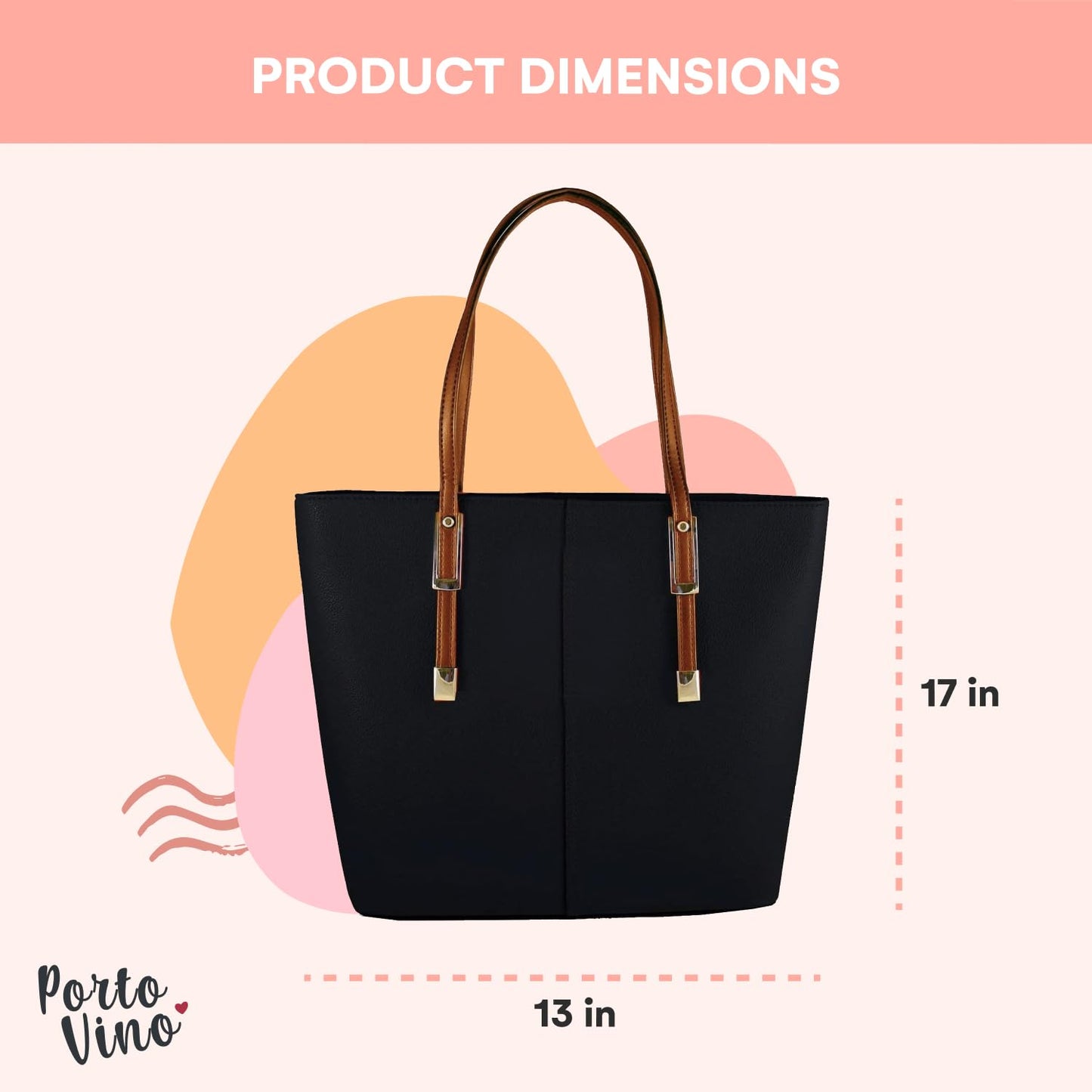 PortoVino Classic Tote Bag - Vegan Leather Wine Purse with Hidden Spout and Dispenser Flask for Wine Lovers that Holds and Pours 2 bottles of Wine! For Traveling, Concerts, Bachelorette Party - Black