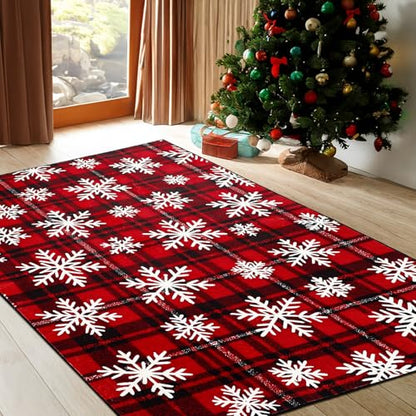 Christmas Area Rug 4x6 Buffalo Plaid Snowflake Rug for Living Room - Snowflake / 1'1" x 1'1"