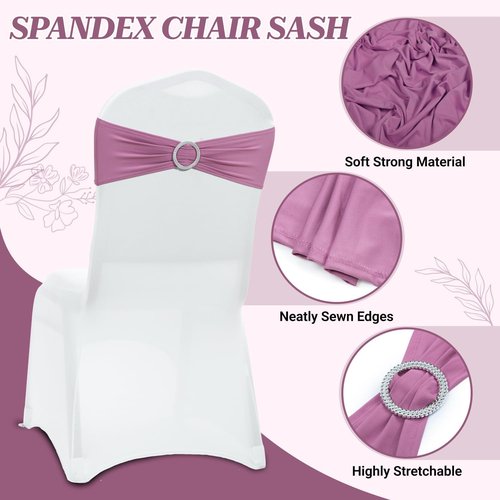 MDS Premium Stretch Spandex Chair Sashes - Pack of 75 Dusty Pink Covers with Buckle Slider for Weddings & Events