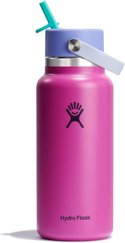 Hydro Flask Water Bottle - Insulated Stainless Steel - 32 Oz Wide Mouth with Flex Straw Lid | Holiday Punch Color
