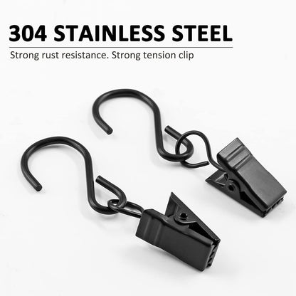 Skiennix 50 Pack Stainless Steel S Hooks - Durable Curtain Clips for String Lights | 2.4 Inch Long, Black