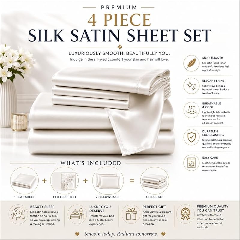 Black Satin Sheet Set 4 Piece Queen Bed Linen with Deep Pocket - Bedify Bedding