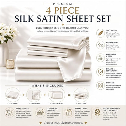 Black Satin Sheet Set 4 Piece Queen Bed Linen with Deep Pocket - Bedify Bedding