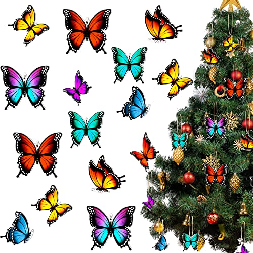 48 Pcs Wooden Butterfly Christmas Tree Ornaments - Hanging Decorations