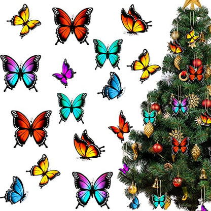 48 Pcs Wooden Butterfly Christmas Tree Ornaments - Hanging Decorations