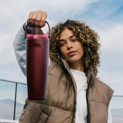 Owala FreeSip Sway Water Bottle - Insulated Stainless Steel, 30oz, Two-Way Spout, Black Cherry